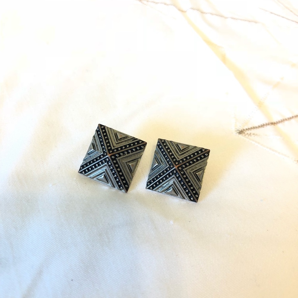 Gray and black tribal earrings
